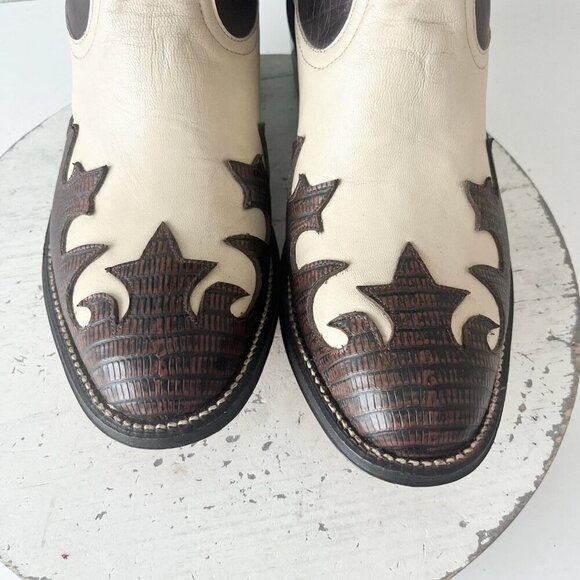 NEW Rod Patrick Womens Cowboy Boots 9.5EE Western Cowgirl Brown Ivory Contrast - Picture 6 of 11